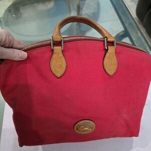 Dooney & Bourke Red Canvas Tote with Tan Leather Handles